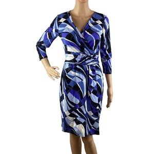 J. McLaughlin Brea Faux Wrap Dress Size XS Blue Black Optic Wave
